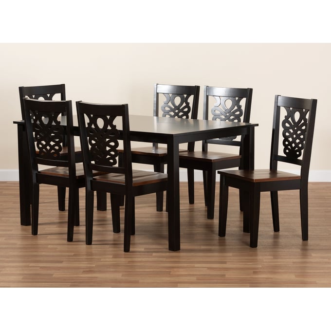 Baxton Studio Mozaika Wood & Leather Contemporary 7-Piece Dining Set -  PCH305SQ (S3)/PCH 6339-DC(6)