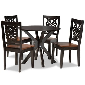 Baxton Studio Liese Dark Brown Walnut Wood 5pc Dining Set