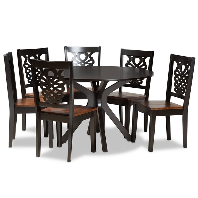 Baxton Studio Liese Dark Brown Walnut 7pc Dining Sets BAX-Liese-7PC-DR-VAR