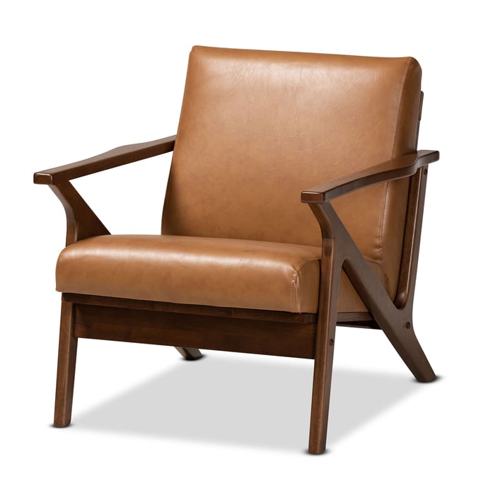 Baxton Studio Bianca Tan Faux Leather Lounge Chair BAX-BIANCA-TAN-WALNUT-BROWN-CC