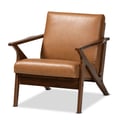 Baxton Studio Bianca Mid-Century Modern Walnut Brown Finished Wood and Tan Faux Leather Effect Lounge Chair