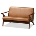 Baxton Studio Bianca Mid-Century Modern Walnut Brown Finished Wood and Tan Faux Leather Effect Loveseat