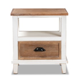 Baxton Studio Glynn Weathered Two Tone White Oak Brown Wood One Drawer End ...