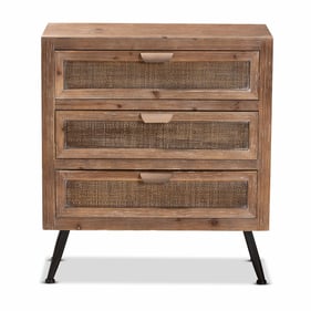 Baxton Studio Calida Whitewashed Natural Brown Wood Rattan Three Drawers St...