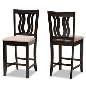 2 Baxton Studio Fenton Sand Fabric Dark Brown Wood Counter Height Stools