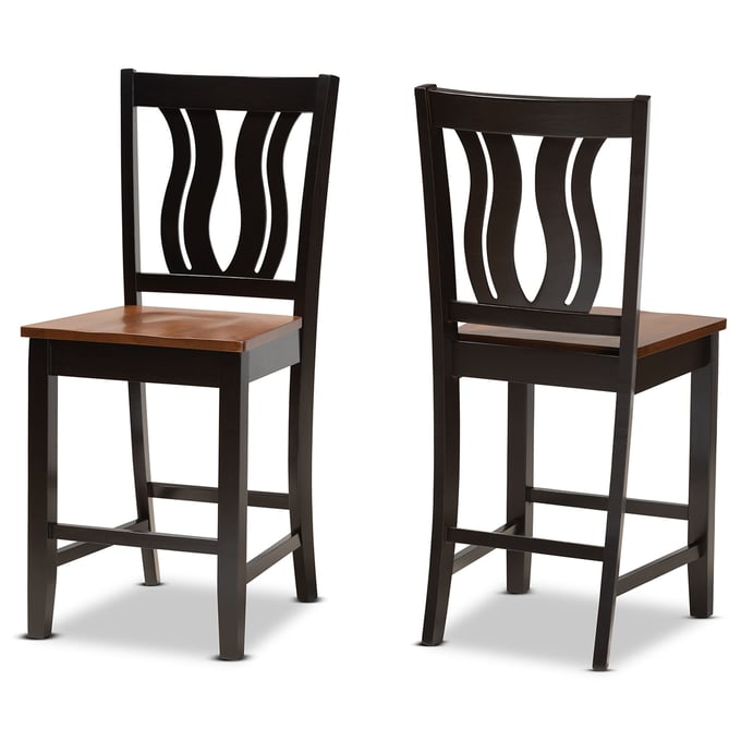 2 Baxton Studio Fenton Dark Brown Walnut Counter Stools BAX-RH338P-DBR-WL-SCPST-PC