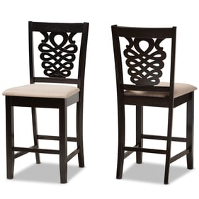 2 Baxton Studio Gervais Sand Fabric Dark Brown Wood Counter Height Stools