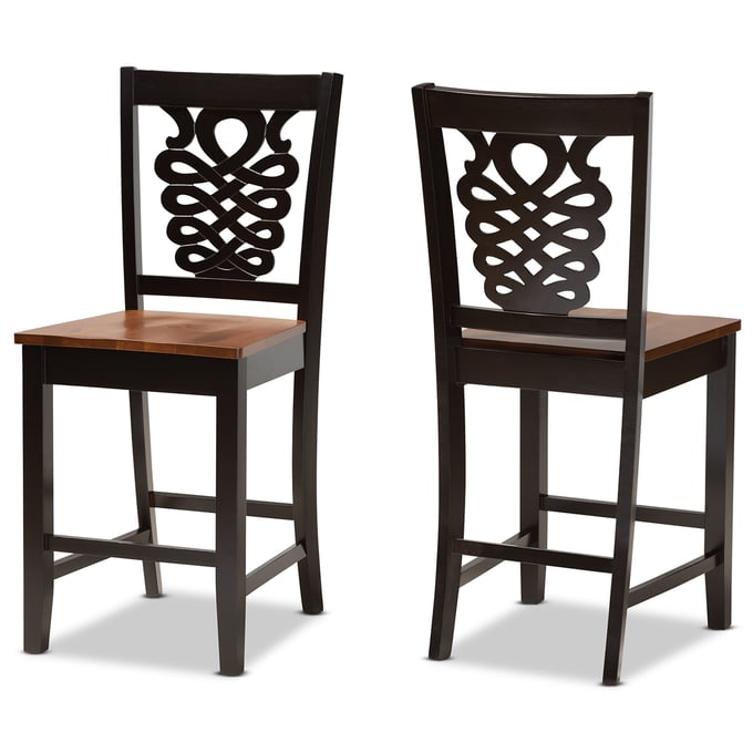 2 Baxton Studio Gervais Dark Brown Walnut Counter Stools BAX-RH339P-DBR-WL-SCPST-PC