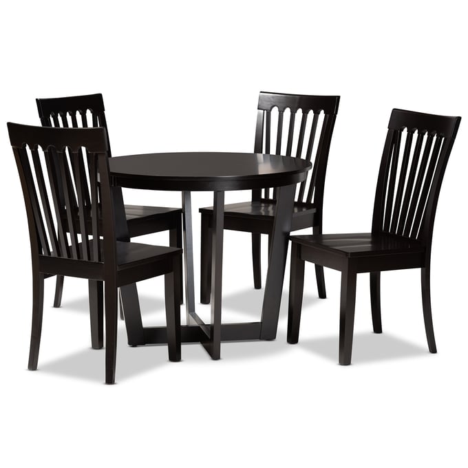 Baxton Studio Sasa Dark Brown Wood 5pc Dining Set BAX-SASA-DRK-BRN-5PC-DIN-SET