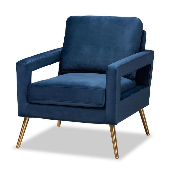 Baxton Studio Leland Navy Blue Gold Stainless Steel Armchair BAX-TSF-6729-NVBLU-GLD-CC