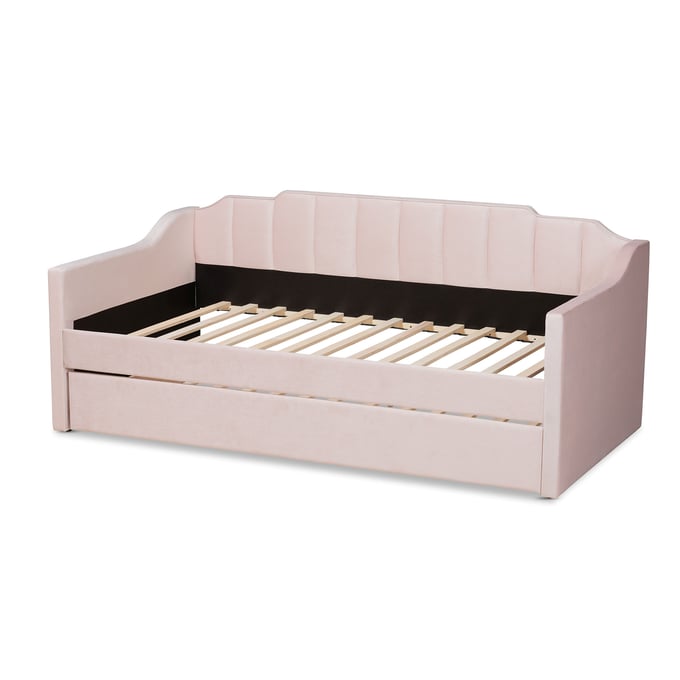 Baxton Studio Lennon Pink Velvet Fabric Twin Trundle Daybed The