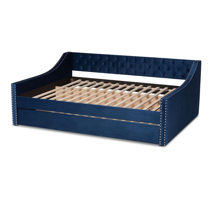 Baxton Studio Raphael Navy Blue Velvet Full Trundle Daybed BAX-CF9228-NVBLU-VLV-DBED-FT