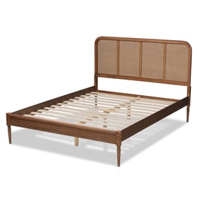 Baxton Studio Elston Walnut Brown Wood Synthetic Rattan King Platform Bed