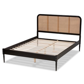 Baxton Studio Elston Charcoal Wood Synthetic Rattan Queen Platform Bed