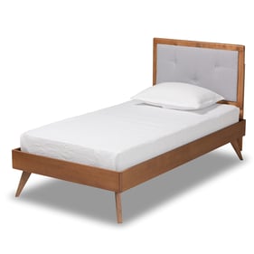 Baxton Studio Laima Light Grey Fabric Walnut Brown Wood Twin Platform Bed