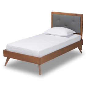 Baxton Studio Laima Dark Grey Fabric Walnut Brown Wood Twin Platform Bed