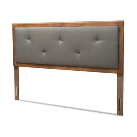 Baxton Studio Abner Dark Grey Fabric Walnut Brown Wood Queen Headboard