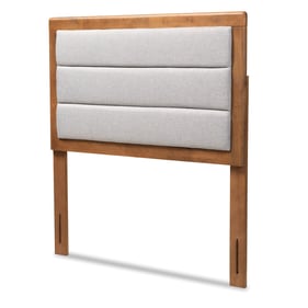 Baxton Studio Dexter Light Grey Fabric Walnut Brown Wood Twin Headboard