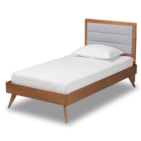 Baxton Studio Linn Light Grey Fabric Walnut Brown Wood Twin Platform Bed