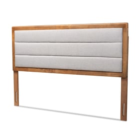 Baxton Studio Dexter Light Grey Fabric Walnut Brown Wood Full Headboard