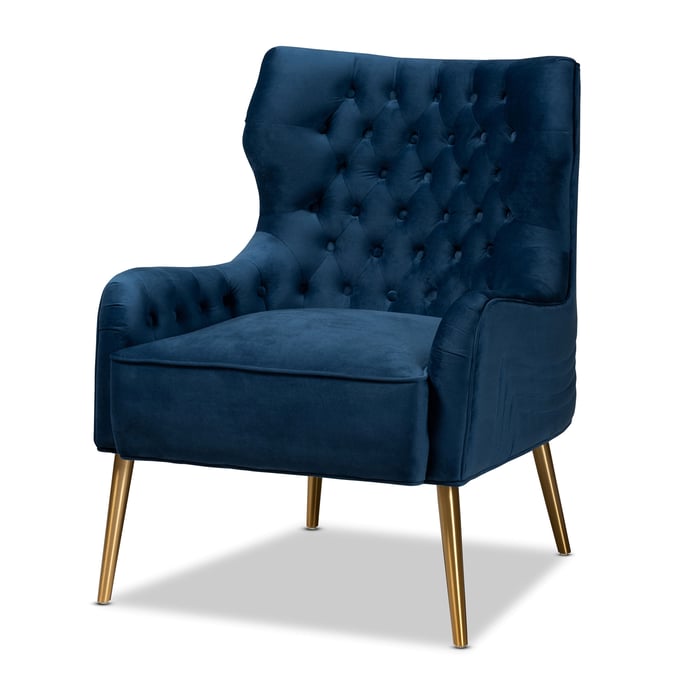 Baxton Studio Nelson Navy Blue Velvet Gold Metal Armchair BAX-TSF-6741NYBLVELGD-CC-SRT89