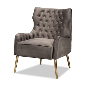 Baxton Studio Nelson Grey Velvet Gold Metal Armchair