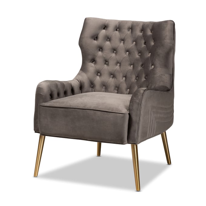 Baxton Studio Nelson Grey Velvet Gold Metal Armchair BAX-TSF-6741GRYVELGLD-CC-SRT88