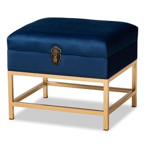 Baxton Studio Aliana Navy Blue Gold Small Storage Ottoman