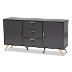 Baxton Studio Kelson Dark Grey Wood Gold 2 Doors Sideboard Buffet