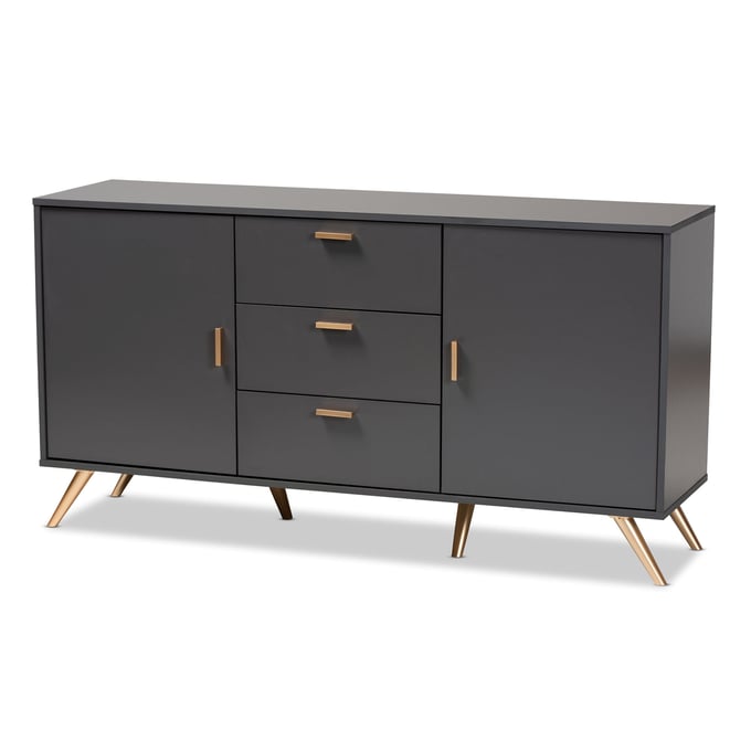 Baxton Studio Kelson Dark Grey Wood Gold 2 Doors Sideboard Buffet BAX-LV19BFT1917-DGRY-BUFFET