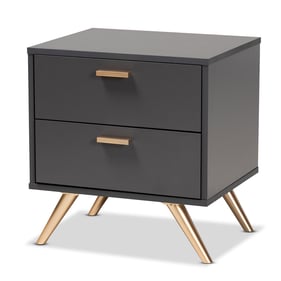 Baxton Studio Kelson Dark Grey Wood Gold 2 Drawers Night Stand