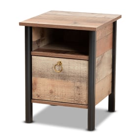 Baxton Studio Vaughan Oak Brown Wood Black Night Stand