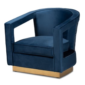 Baxton Studio Neville Navy Blue Velvet Gold Metal Armchair