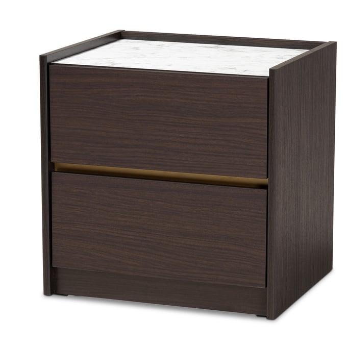 Baxton Studio Walker Dark Brown Gold Night Stand with Faux Marble Top BAX-LV25ST2524-MDI-WG-MRBL-NS