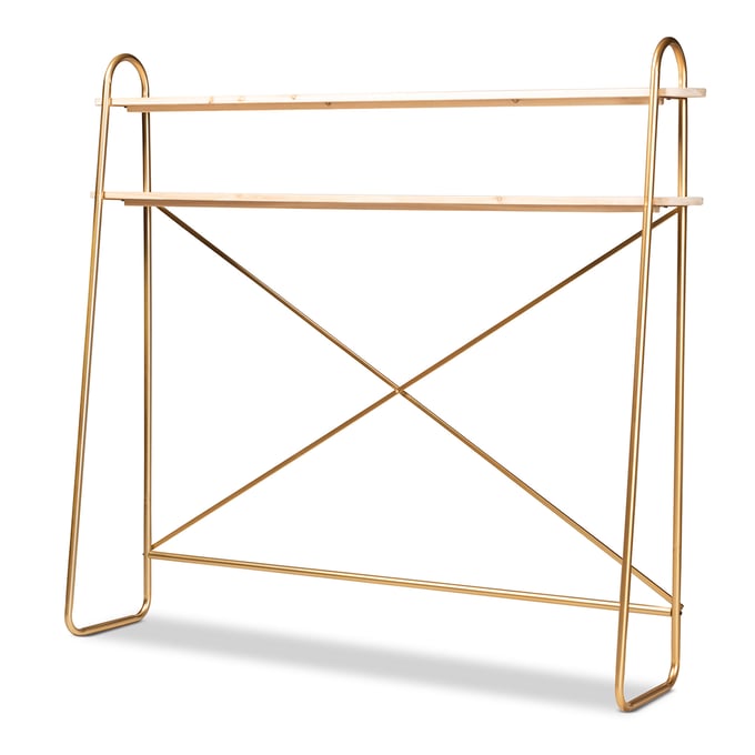 Baxton Studio Merida Natural Gold Queen Storage Display Shelf BAX-JY-0004-NTL-GL-Q-SHELF