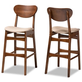 2 Baxton Studio Katya Sand Fabric Walnut Brown Wood Bar Stools