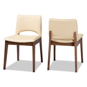 2 Baxton Studio Afton Beige Faux Leather Walnut Brown Dining Chairs