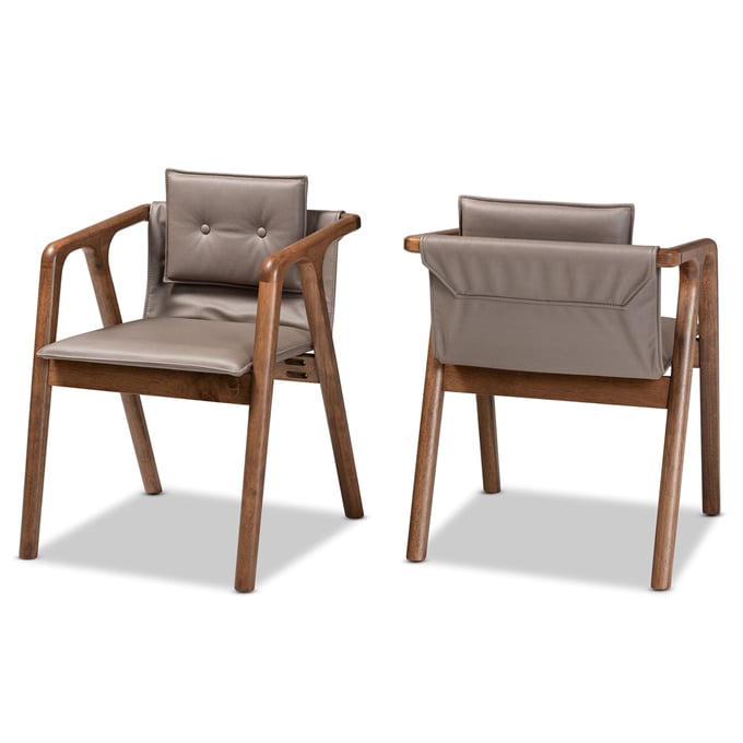 2 Baxton Studio Marcena Grey Walnut Brown Dining Chairs BAX-RDC828-GREY-WALNUT-DC