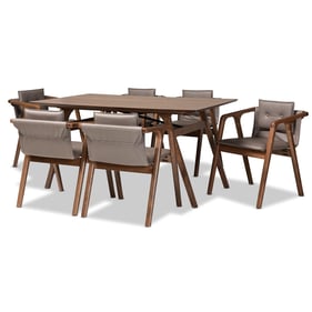 Baxton Studio Marcena Grey Leather Walnut Brown 7pc Dining Set