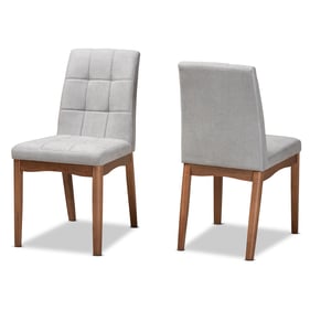 2 Baxton Studio Tara Light Grey Fabric Walnut Brown Dining Chairs