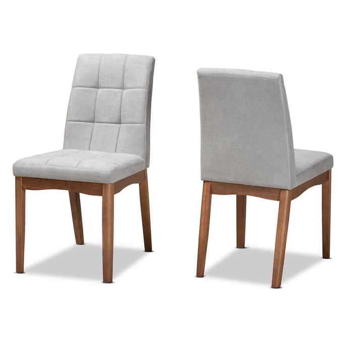 2 Baxton Studio Tara Light Grey Fabric Walnut Brown Dining Chairs BAX-RDC714-LIGHT-GRWAL-DC