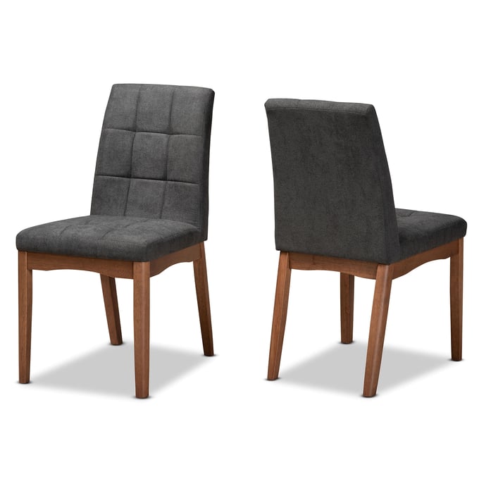 2 Baxton Studio Tara Dark Grey Fabric Walnut Brown Dining Chairs BAX-RDC714-DARK-GRWAL-DC