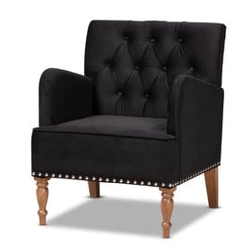 Baxton Studio Eri Black Velvet Walnut Brown Wood Armchair