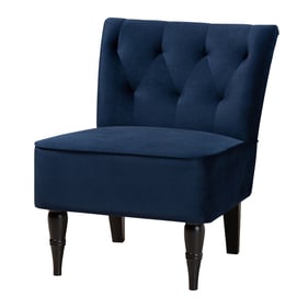 Baxton Studio Harmon Navy Blue Velvet Fabric Black Accent Chair