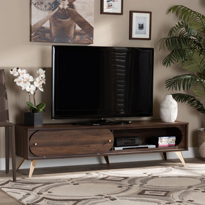 Baxton Studio Dena Walnut Brown Wood Gold TV Stand The Classy Home