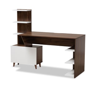 Baxton Studio Tobias Brown Wood Storage Computer Desk With Shelves