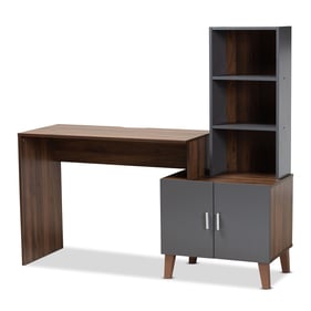 Baxton Studio Jaeger Grey Walnut Brown Wood Storage Desk with Shelves