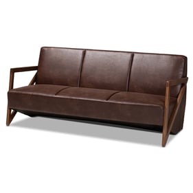 Baxton Studio Christa Dark Brown Faux Leather Walnut Wood Sofa