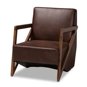 Baxton Studio Christa Dark Brown Faux Leather Walnut Wood Accent Chair