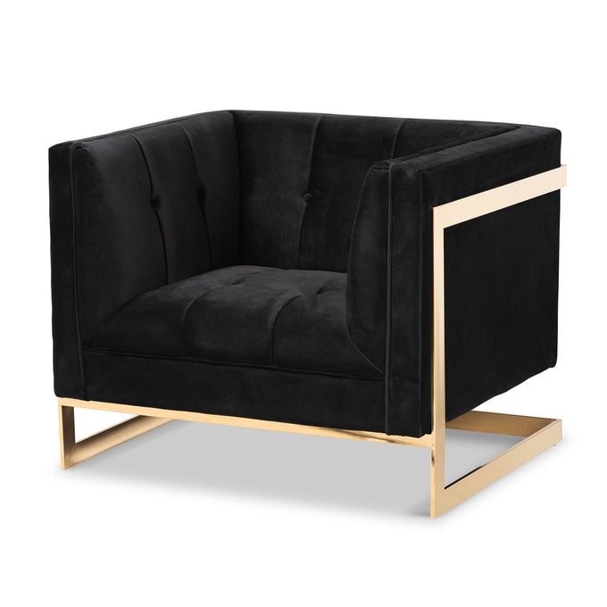 Baxton Studio Ambra Black Velvet Tufted Armchair BAX-TSF-5507-BLACK-GOLD-CC